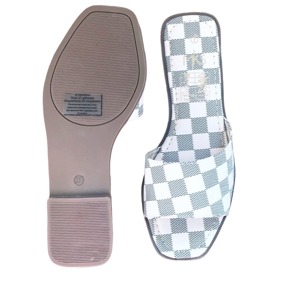 Boutique Checker Slip-On Open Toe Sandal Women’s Multi Sizes NIB - Picture 3 of 9